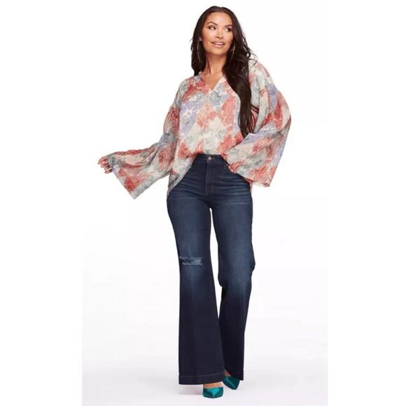 JESSICA SIMPSON Women’s Paisley Patch Mother Of Pear JENNA SemiSheer Plus 1X NWT - Picture 1 of 8